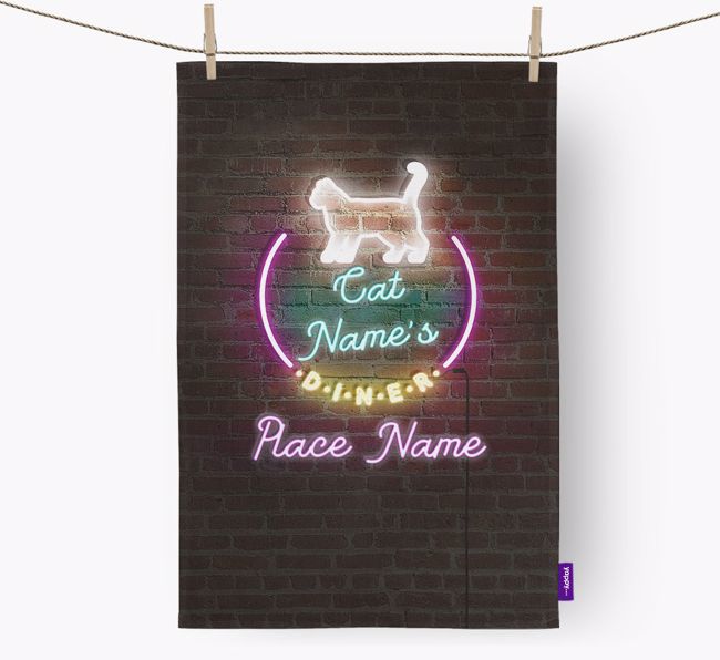 'Neon Lights Diner' - Personalized {breedFullName} Dish Towel